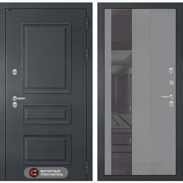 Дверь Лабиринт Атлантик с Зеркалом 32 тонированным - Серый рельеф софт