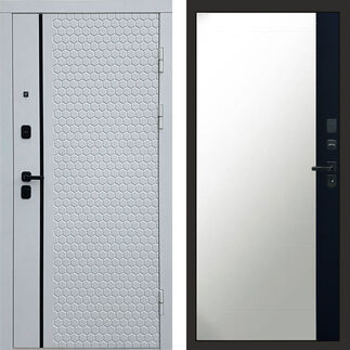 Входная дверь Termo-door Simple white Зеркало фацет черный кварц