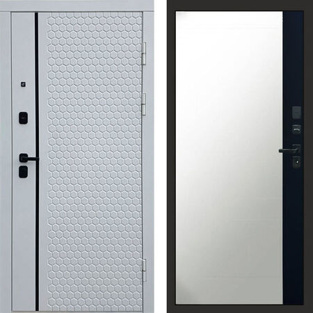 Входная дверь Termo-door Simple white Зеркало фацет черный кварц