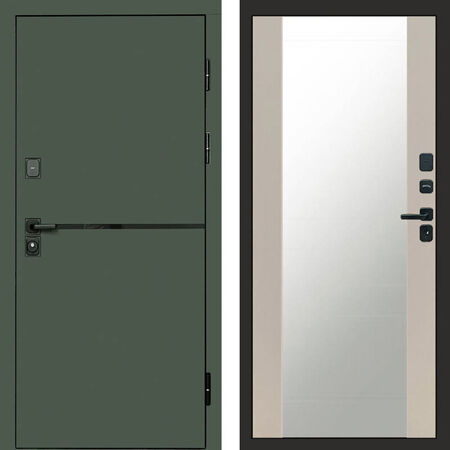 Входная дверь Termo-door Тренд грин Зеркало слоновая кость