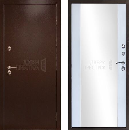 Входная дверь Termo-door Сибирь Антик медный Зеркало в цвете белый с терморазрывом