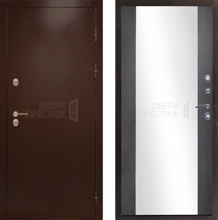 Входная дверь Termo-door Сибирь Антик медный Зеркало в цвете темный бетон с терморазрывом