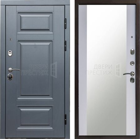 Входная дверь Termo-door Премиум Grey Зеркало в цвете Белый софт