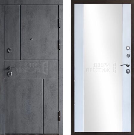 Входная дверь Termo-door Вертикаль бетон Зеркало в цвете белый