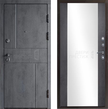Входная дверь Termo-door Вертикаль бетон Зеркало в цвете темный бетон
